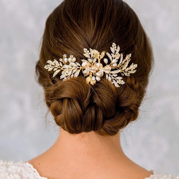 Handmade Wedding Hair Comb Clip Rhinestone Bridal Hair Comb Piece, Gold Hair Acc - Picture 2 of 8